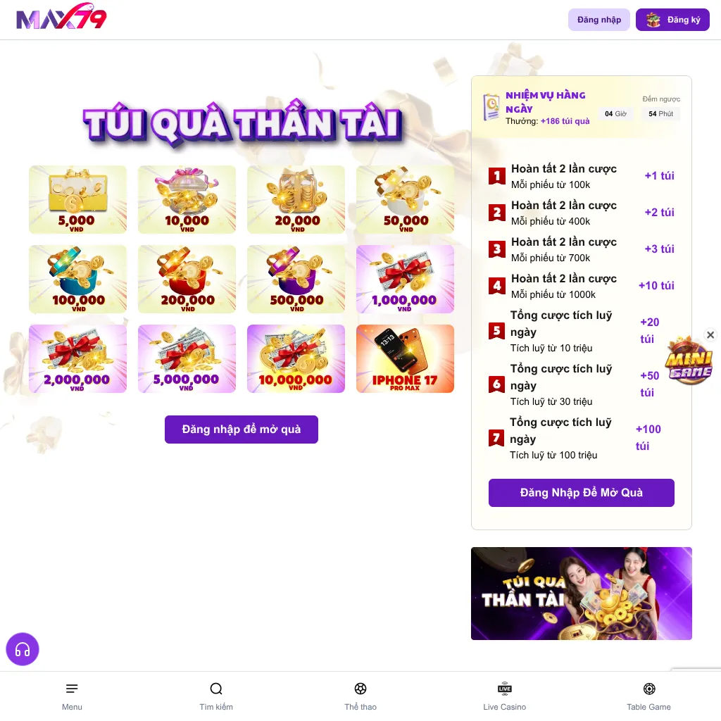 Túi Quà Thần Tài MAX79 - thể lệ và phần thưởng